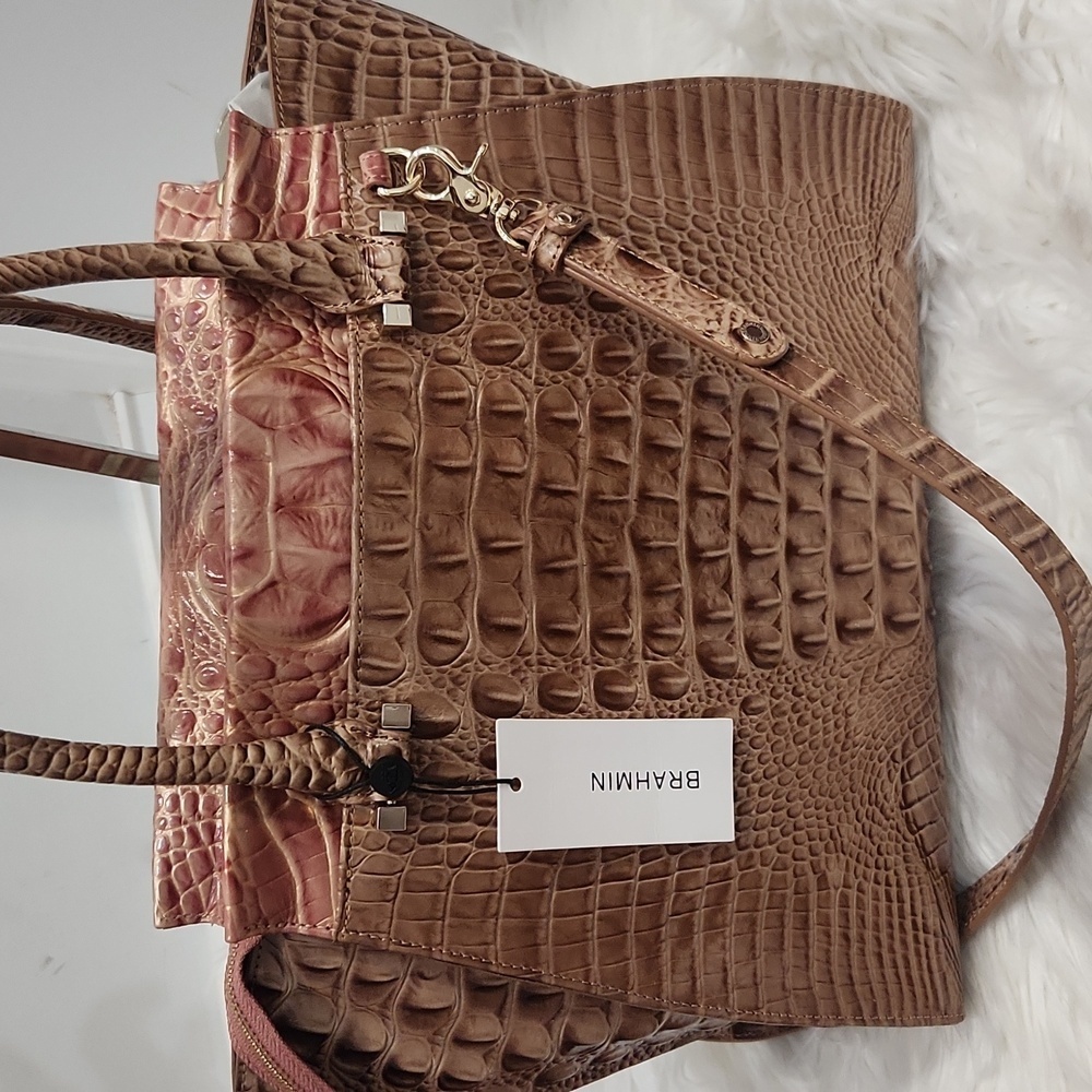 🤎🔹️ Brahmin🔹️ Priscilla Limestone genuine Leather Baracoa Satchel - Picture 7 of 17